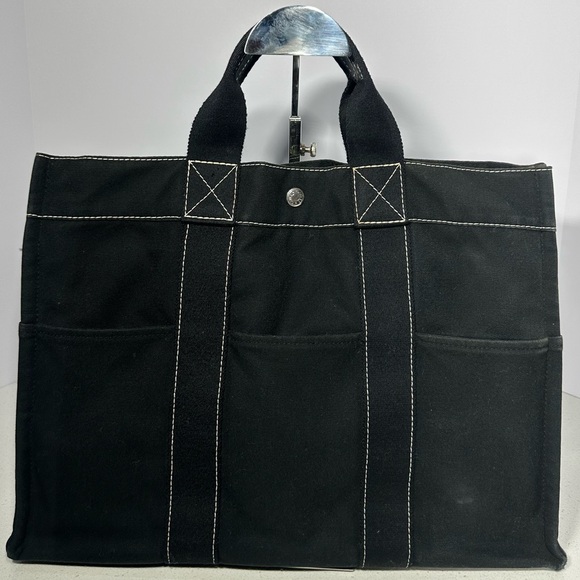 Hermes Handbags - HERMES Deauville MM Tote Bag Canvas Black